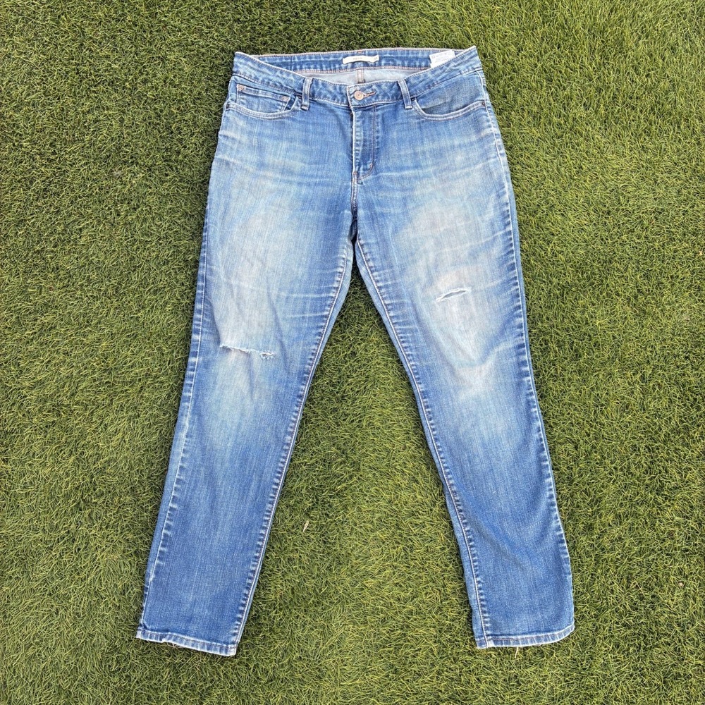 Levis 712 Slim Skinny Jeans Mens 34x29 Medium Wash Blue Distressed Stretch Denim